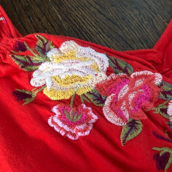 Johnny Was Women’s S Red Floral V-Neck Embroidered Midi Fit & Flare Dress - Picture 3 of 13